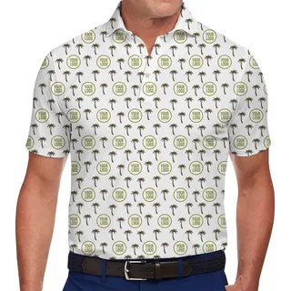 Repeating Palm Tree and Logo Print Polo Shirt
