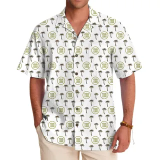 Repeating Palm Tree and Logo Print Summer Hawaiian Shirt