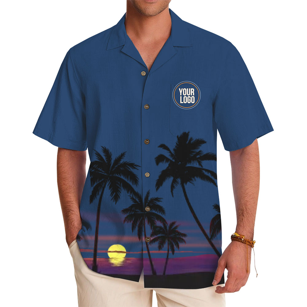 [Many Colors] Tropical Sunset Palm Tree Silhouette Aloha Shirt With Logo - variant image 1