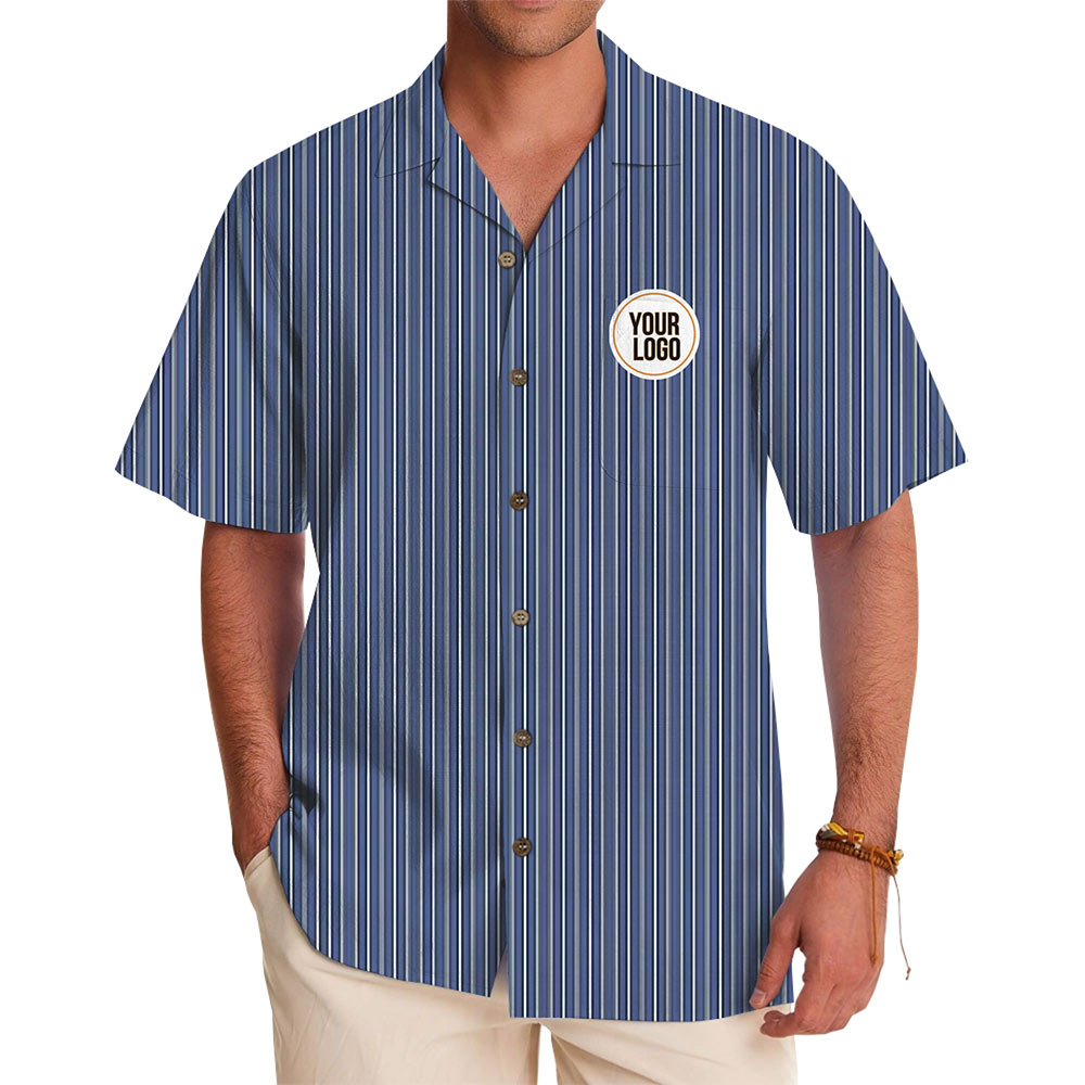 Custom Striped Hawaiian Shirt With Chest Logo - variant image 1