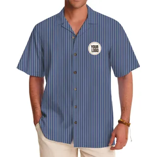 Custom Striped Hawaiian Shirt With Chest Logo