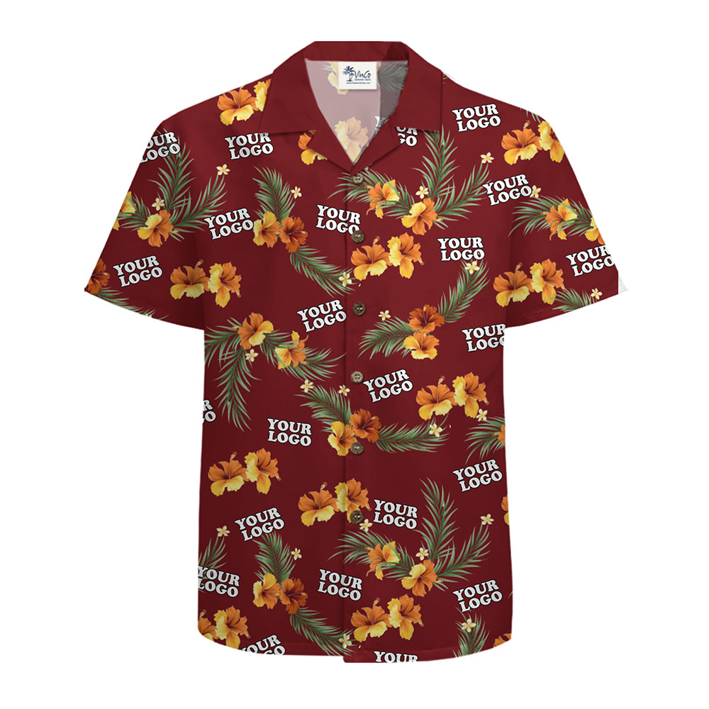 Personalized Tropical Hibiscus Print Shirt With Company Logo - variant image 1