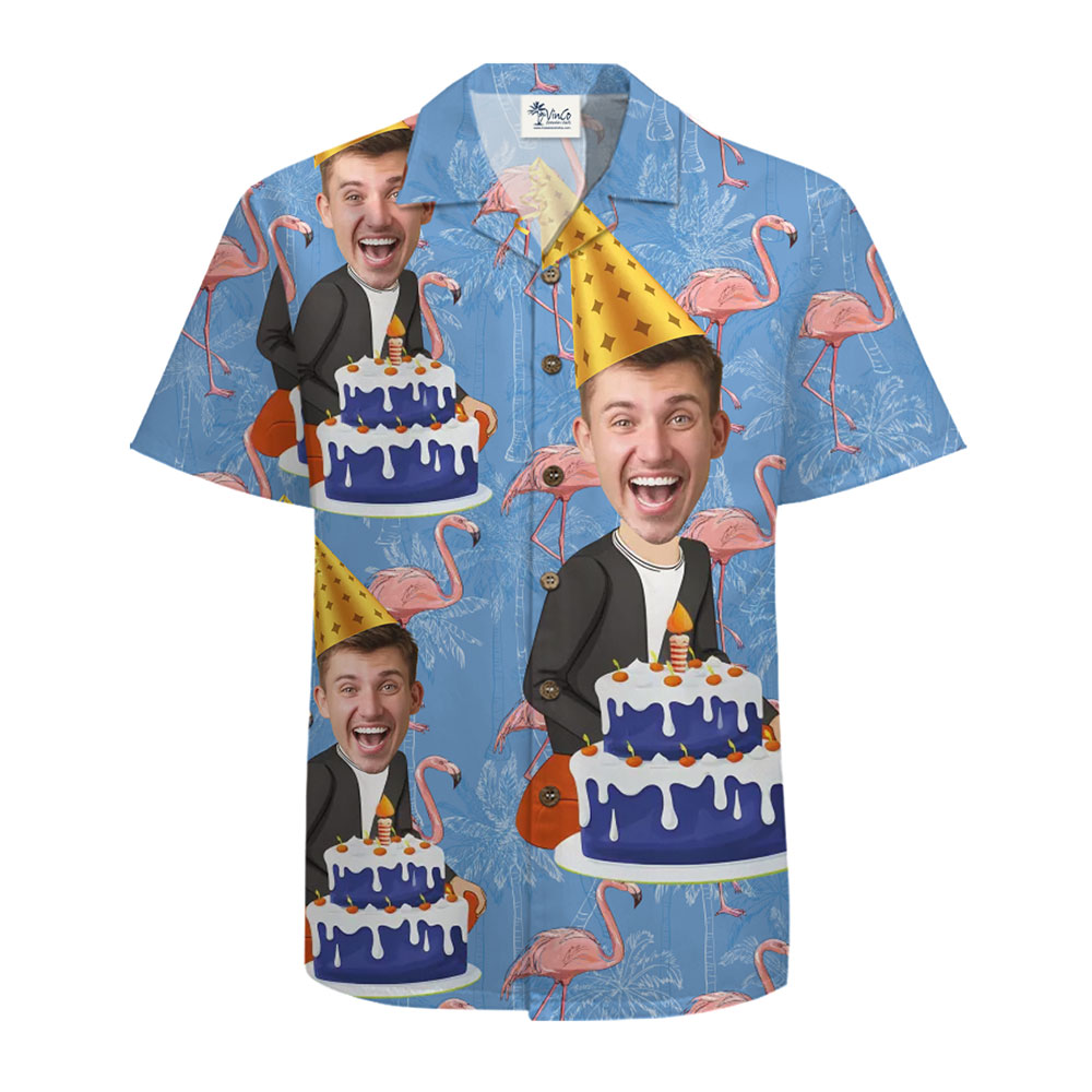 Personalized Birthday Face Shirt with Party and Flamingo Theme