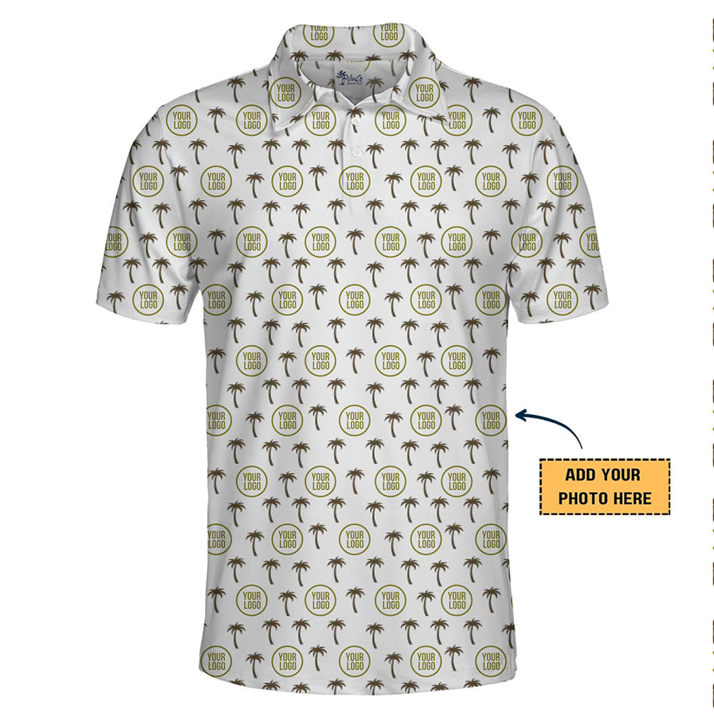 Repeating Palm Tree and Logo Print Polo Shirt