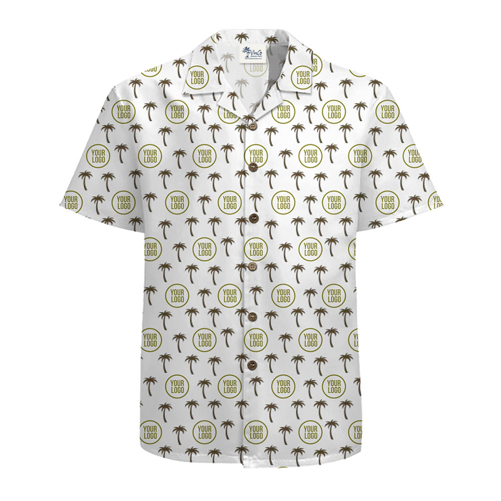 Repeating Palm Tree and Logo Print Summer Hawaiian Shirt