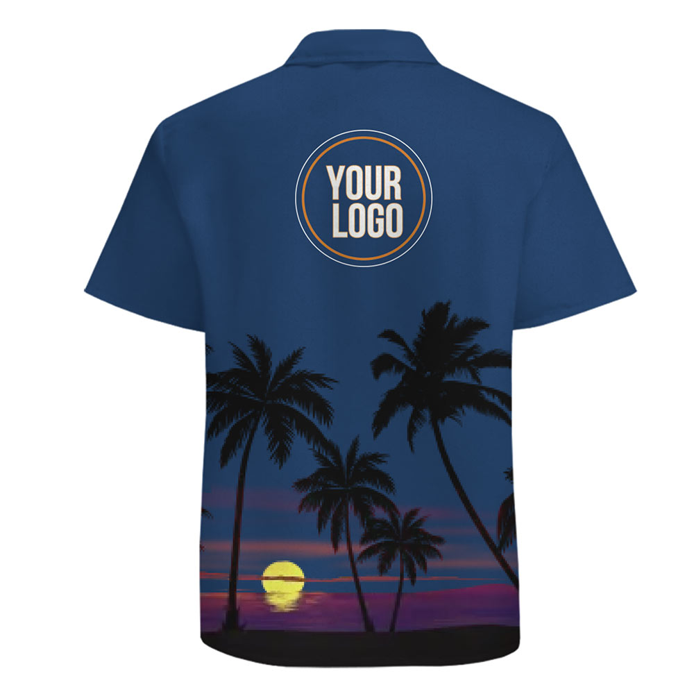 [Many Colors] Tropical Sunset Palm Tree Silhouette Aloha Shirt With Logo