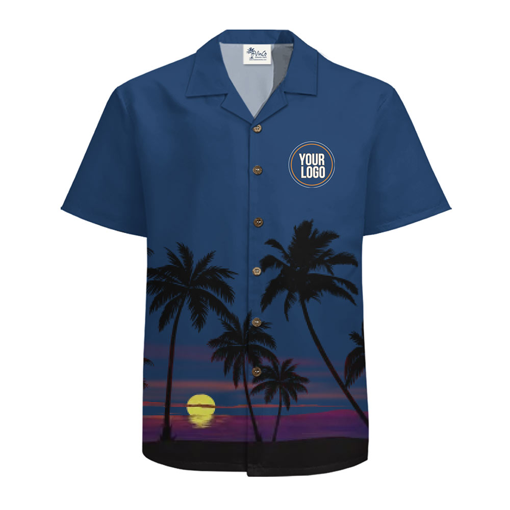 [Many Colors] Tropical Sunset Palm Tree Silhouette Aloha Shirt With Logo