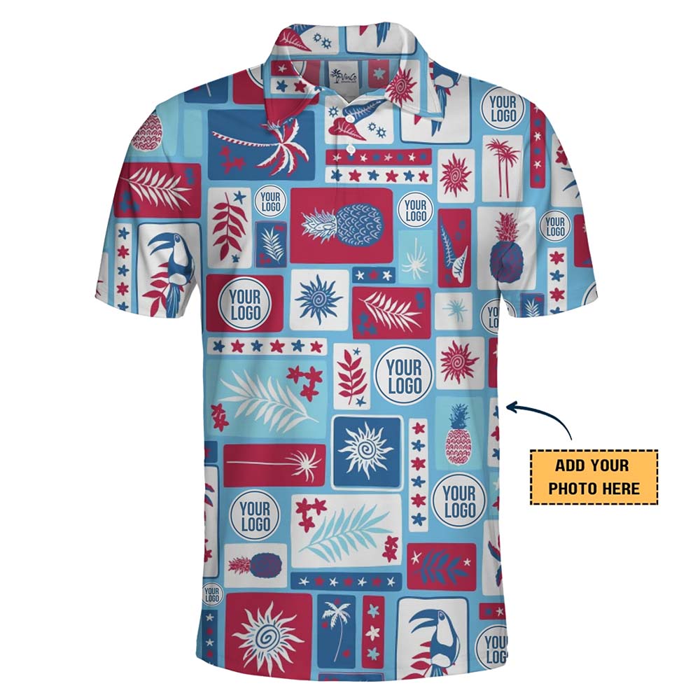 Red White Blue Custom Polo Shirt With Logo