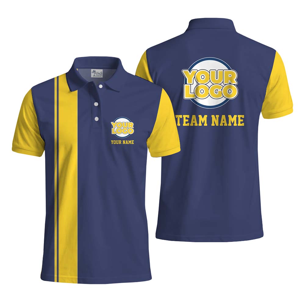 Classic Vertical Stripe Team Polo Shirt With Custom Logo And Text