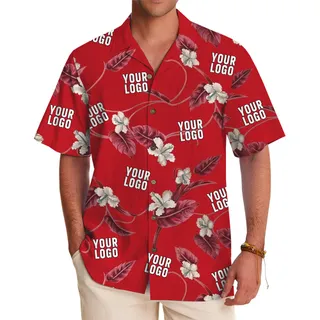 Custom Red Hawaiian Shirt with Elegant Floral and Logo Design