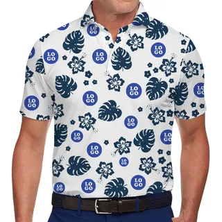 Stylish Customizable Polo Shirt with Monstera and Hibiscus Pattern
