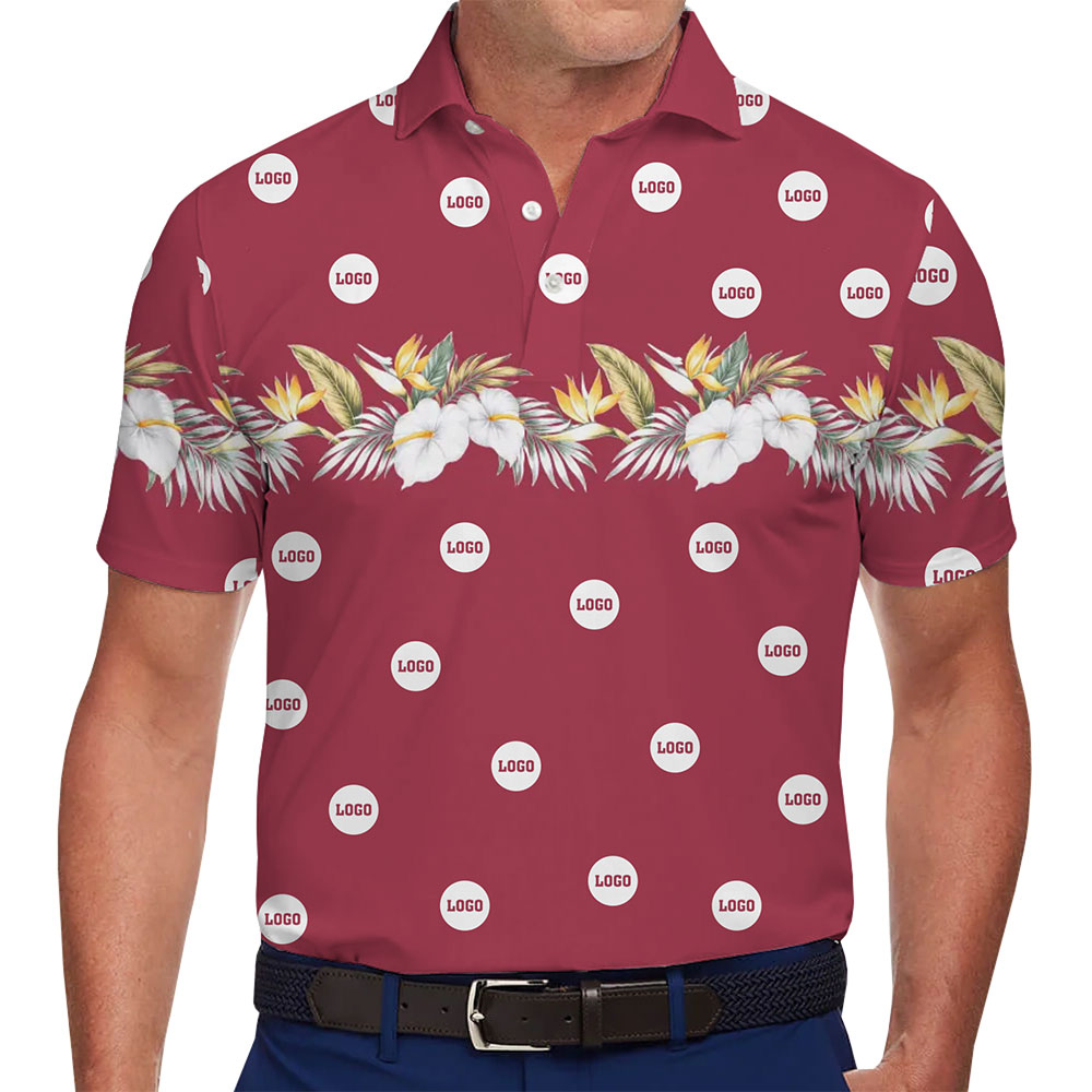 Custom Tropical Polo with Bold Red and White Floral Pattern - variant image 1