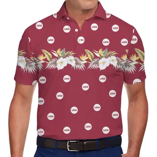 Custom Tropical Polo with Bold Red and White Floral Pattern