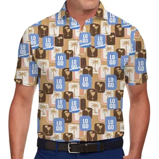 Stylish Branded Tropical Polo with Palm and Cocktail Prints