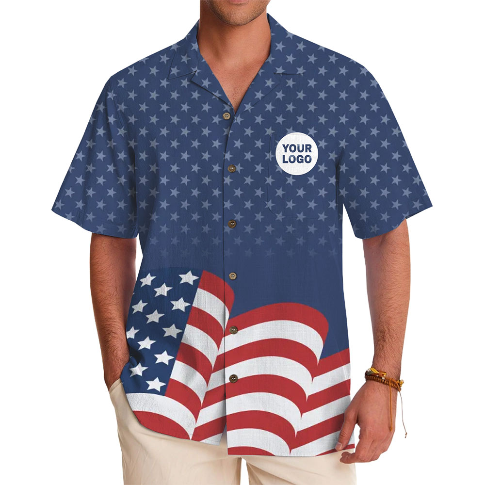 4th of July USA Flag Hawaiian Shirt With Logo - variant image 1