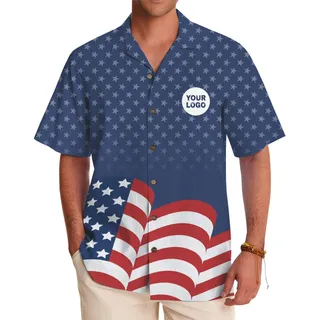 4th of July USA Flag Hawaiian Shirt With Logo