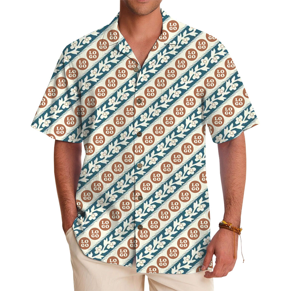 [Live Preview] Floral Stripe Hawaiian Shirt With Custom Logo - variant image 1