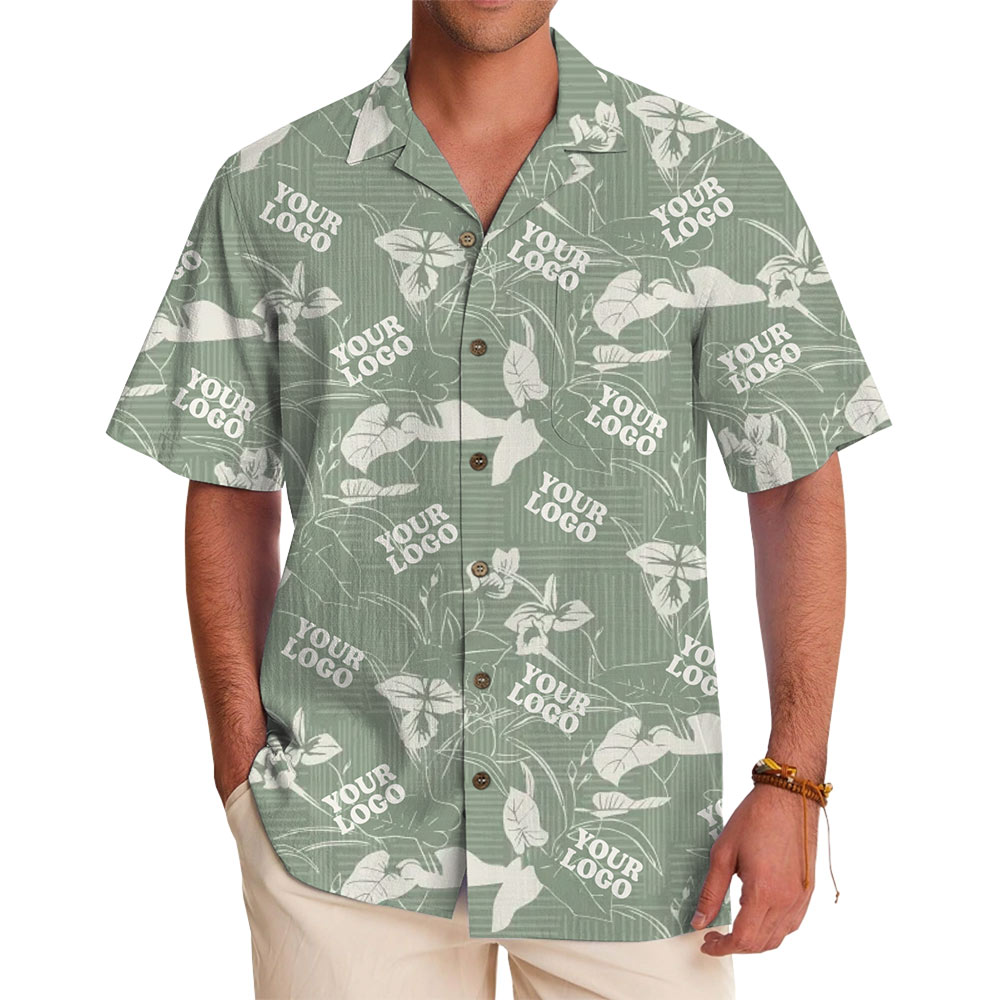 Sage Tropical Leaf Custom Hawaiian Shirt With Logo - variant image 1