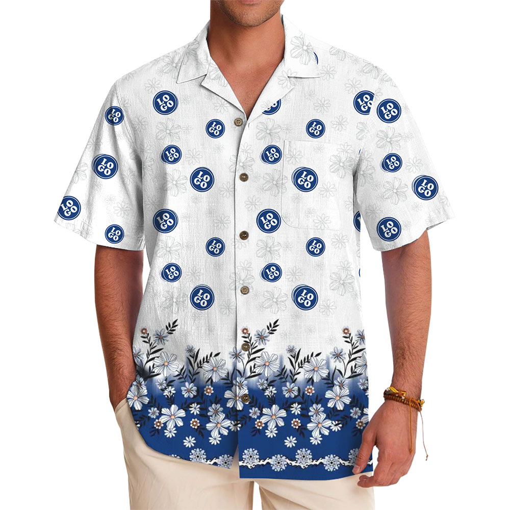 Custom Branded Hawaiian Shirts For Corporate Events White Blue - variant image 1