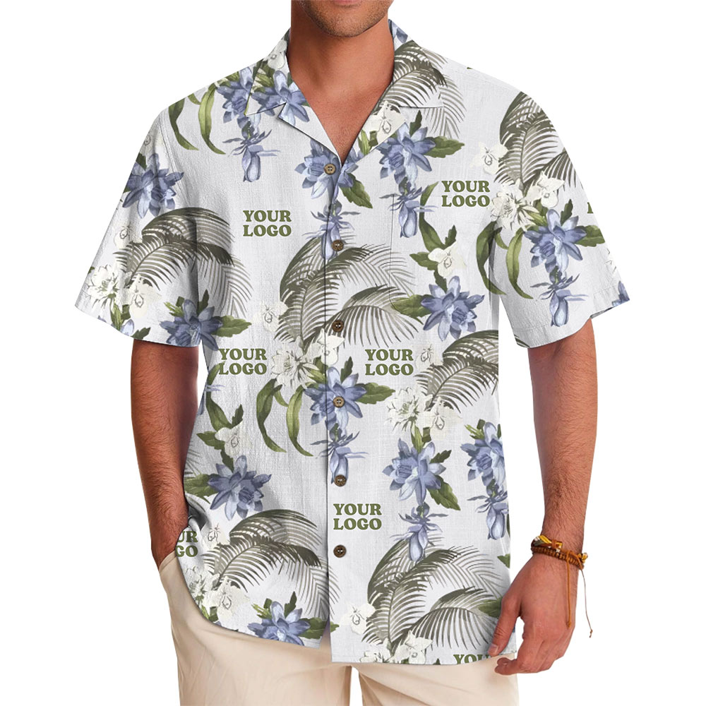 Custom Logo Floral Palm Aloha Shirt With Preview - variant image 1