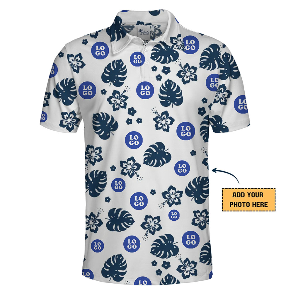 Stylish Customizable Polo Shirt with Monstera and Hibiscus Pattern