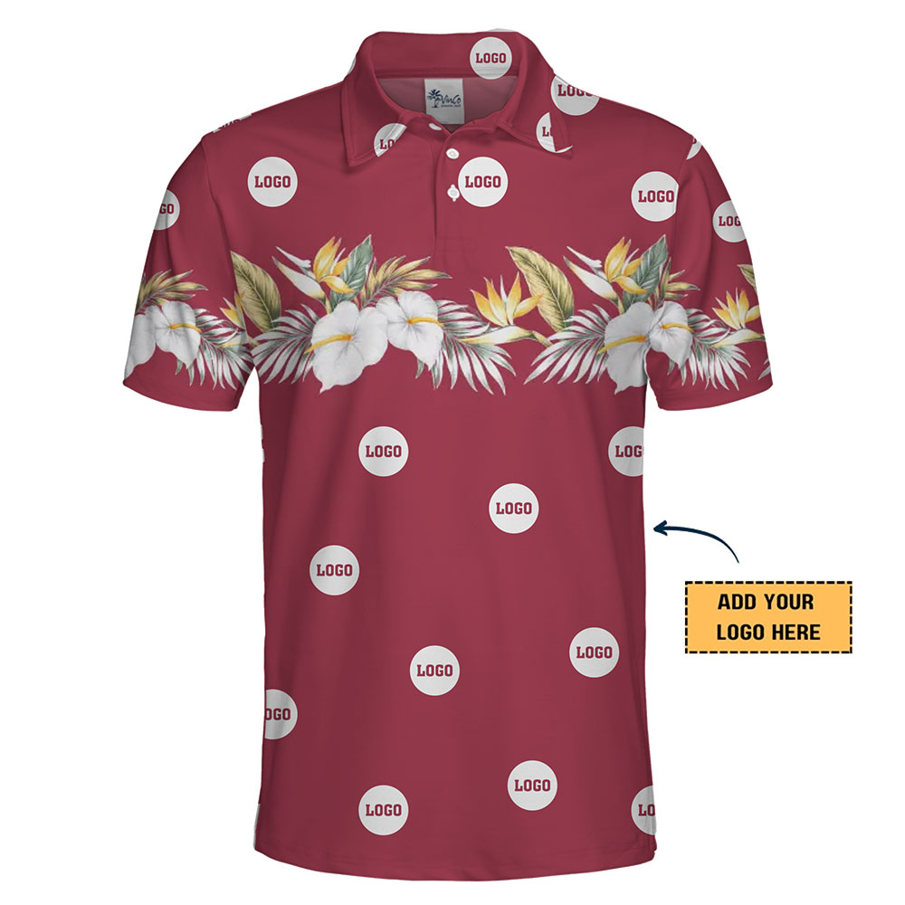 Custom Tropical Polo with Bold Red and White Floral Pattern