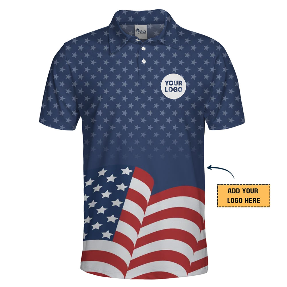 4th of July USA Flag Polo Shirt with Logo