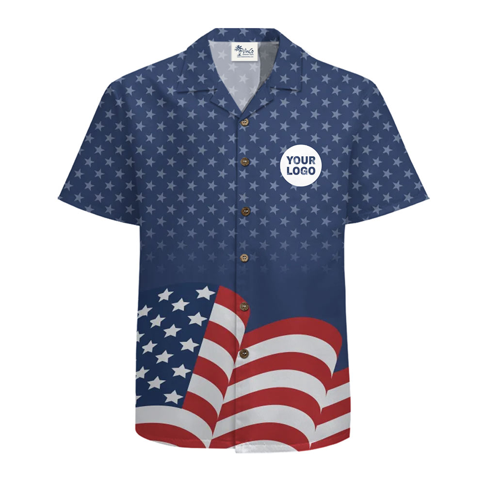 4th of July USA Flag Hawaiian Shirt With Logo