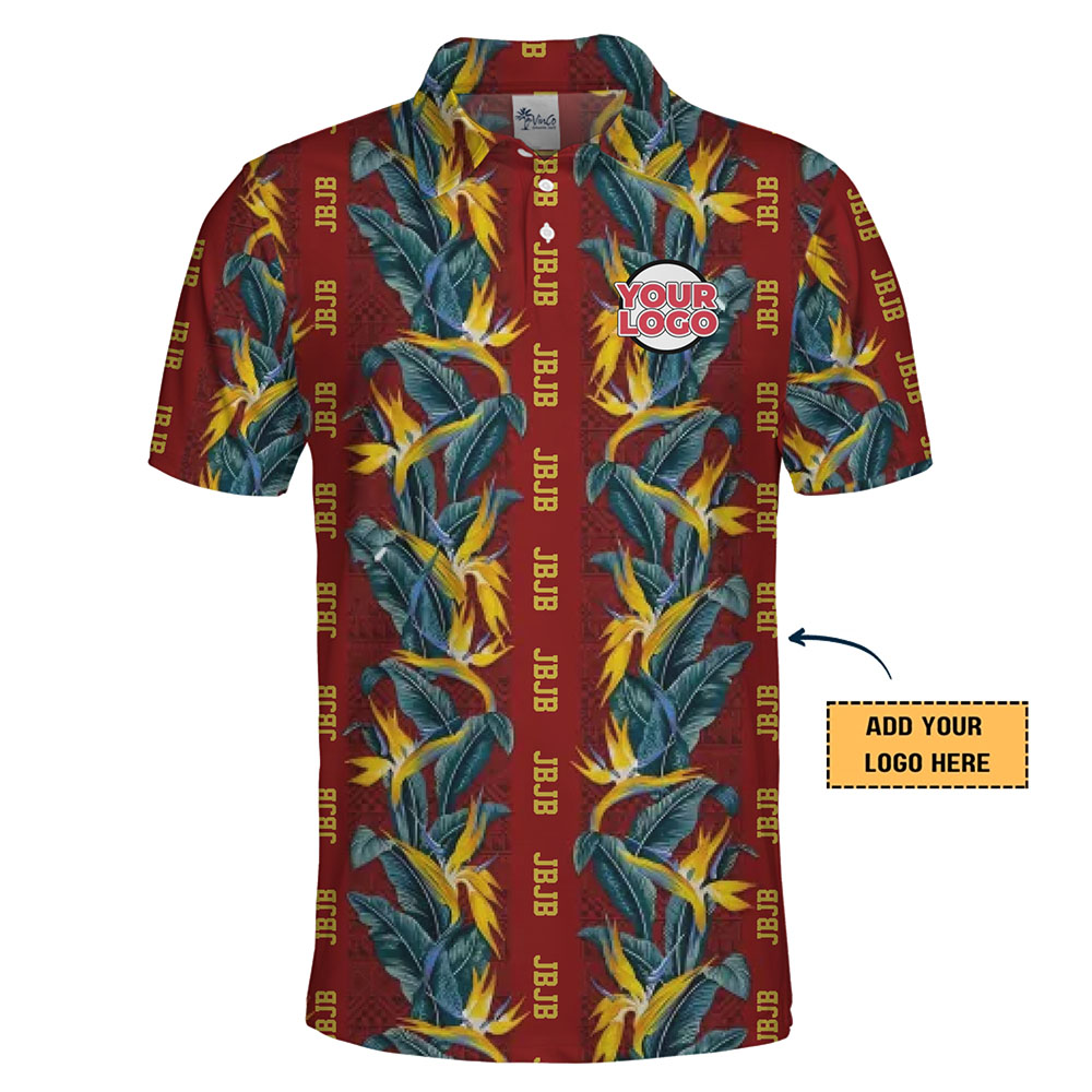 Trendy Bird of Paradise Polo with Full Logo and Text Customization