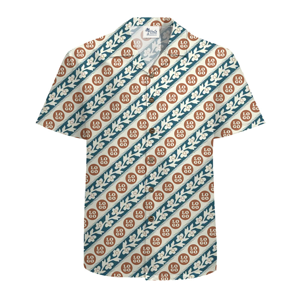 [Live Preview] Floral Stripe Hawaiian Shirt With Custom Logo