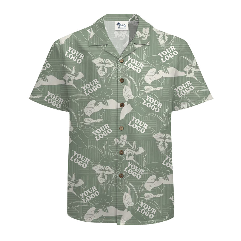 Sage Tropical Leaf Custom Hawaiian Shirt With Logo
