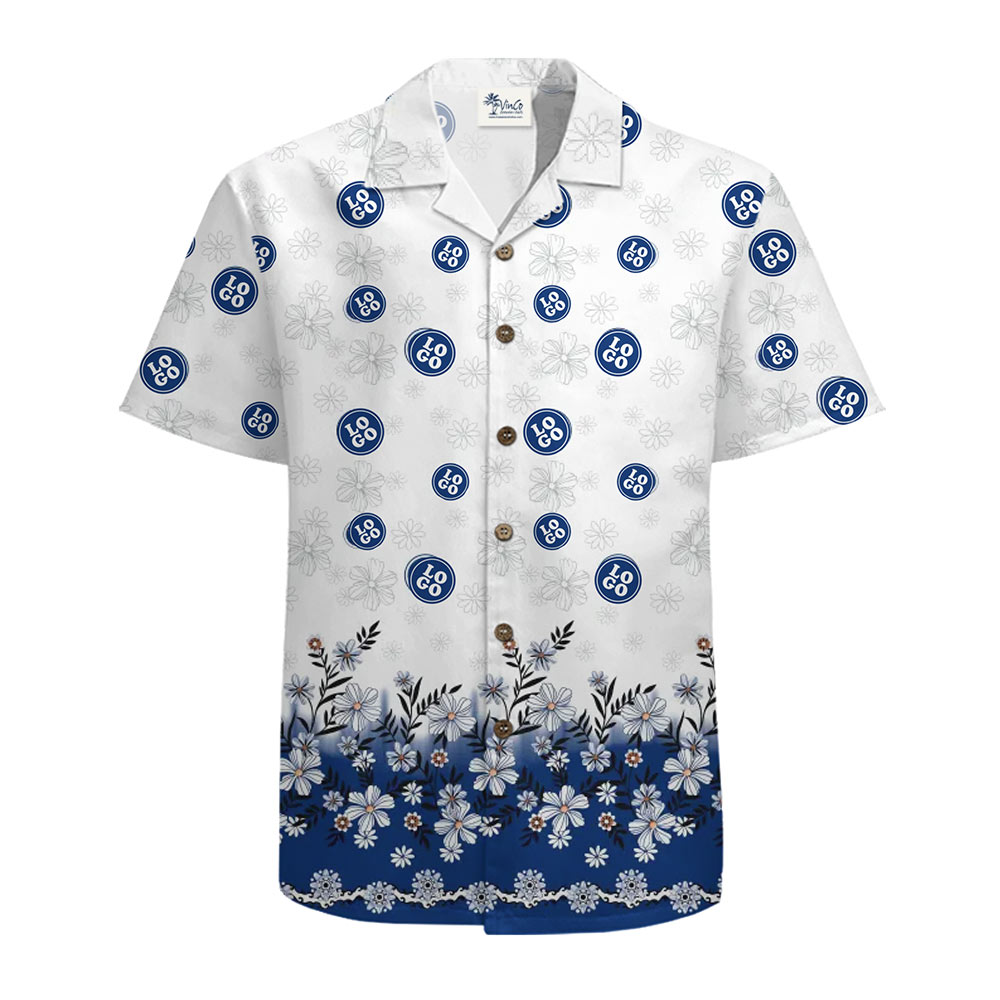 Custom Branded Hawaiian Shirts For Corporate Events White Blue