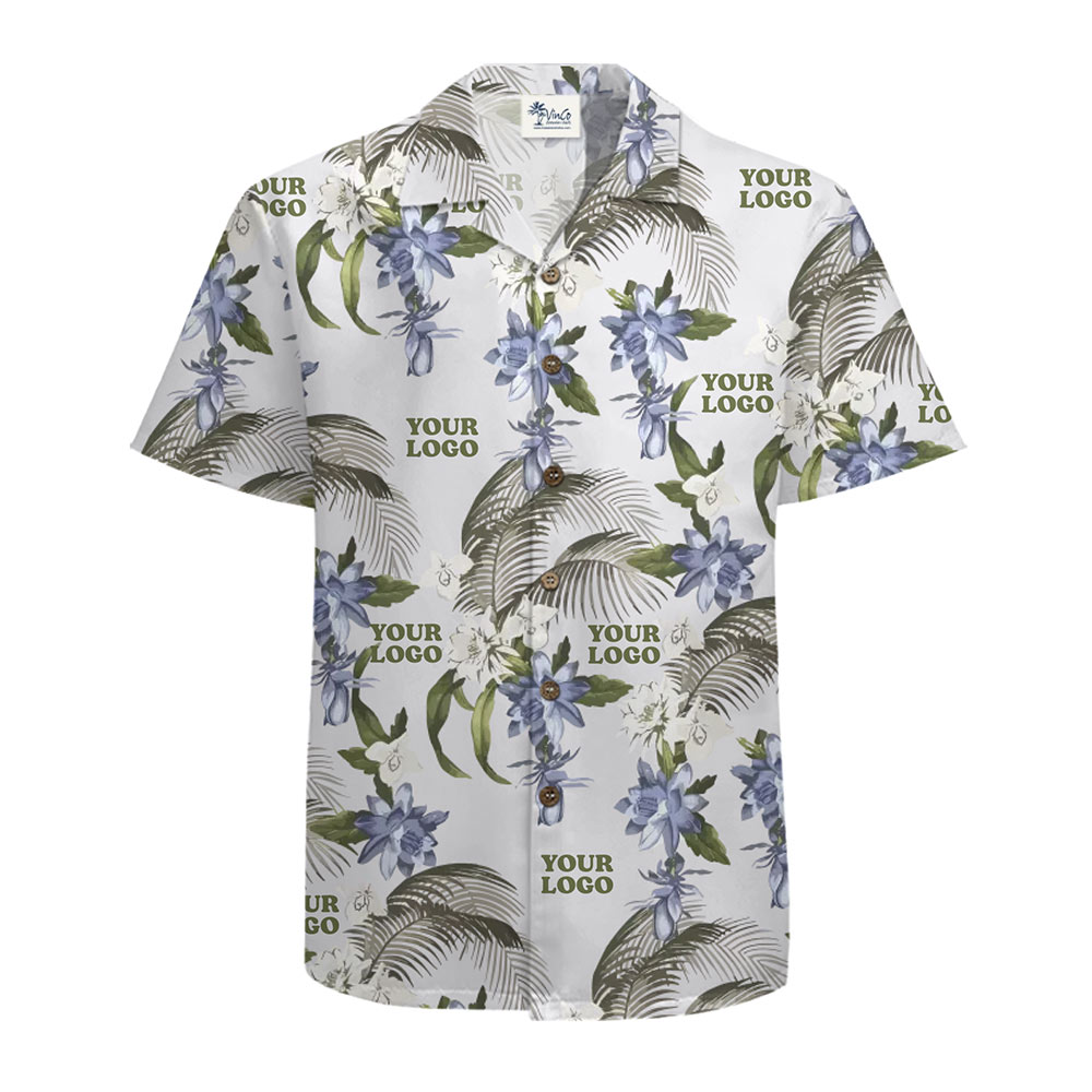 Custom Logo Floral Palm Aloha Shirt With Preview