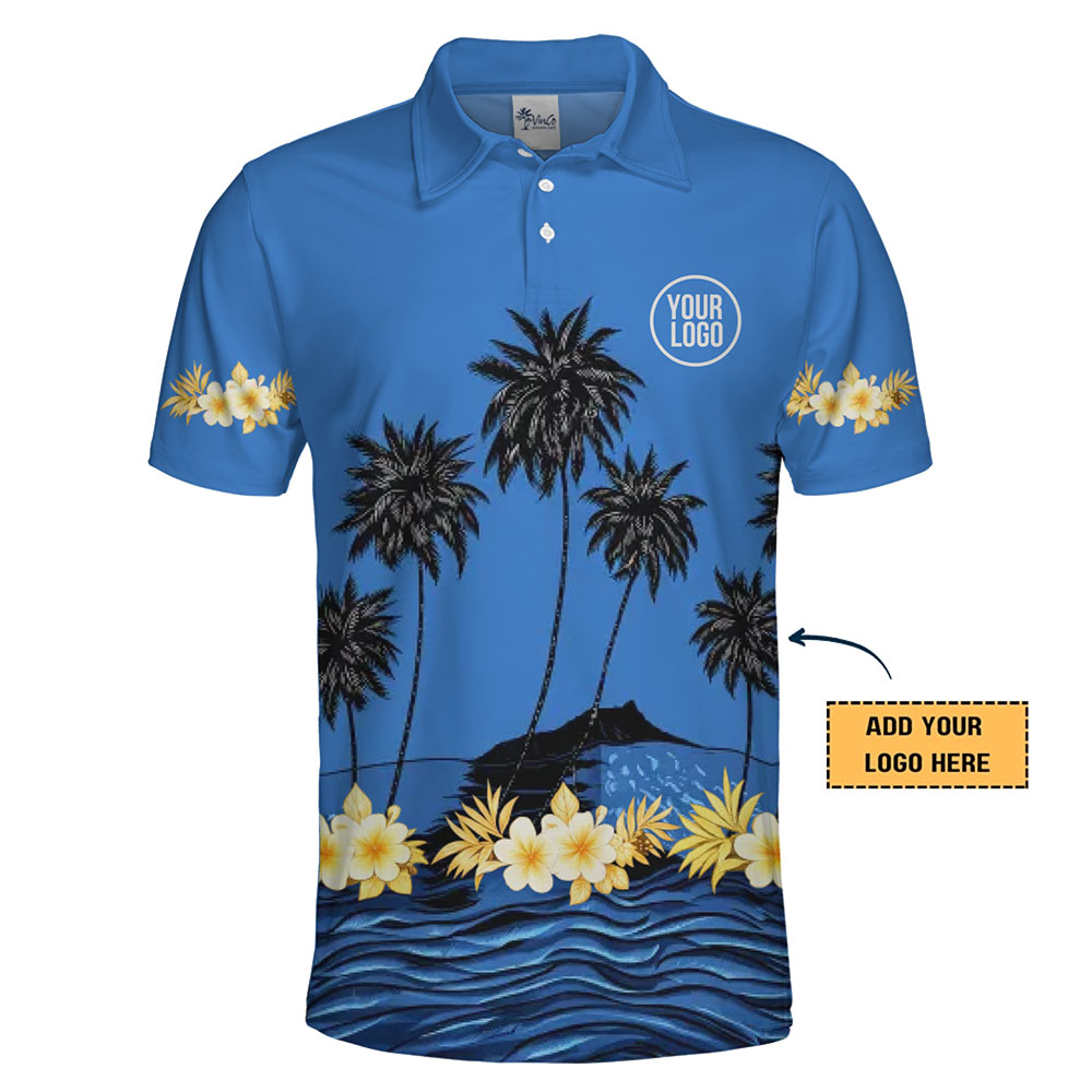 Customizable Polo Shirt with Island-Inspired Scenic Landscape
