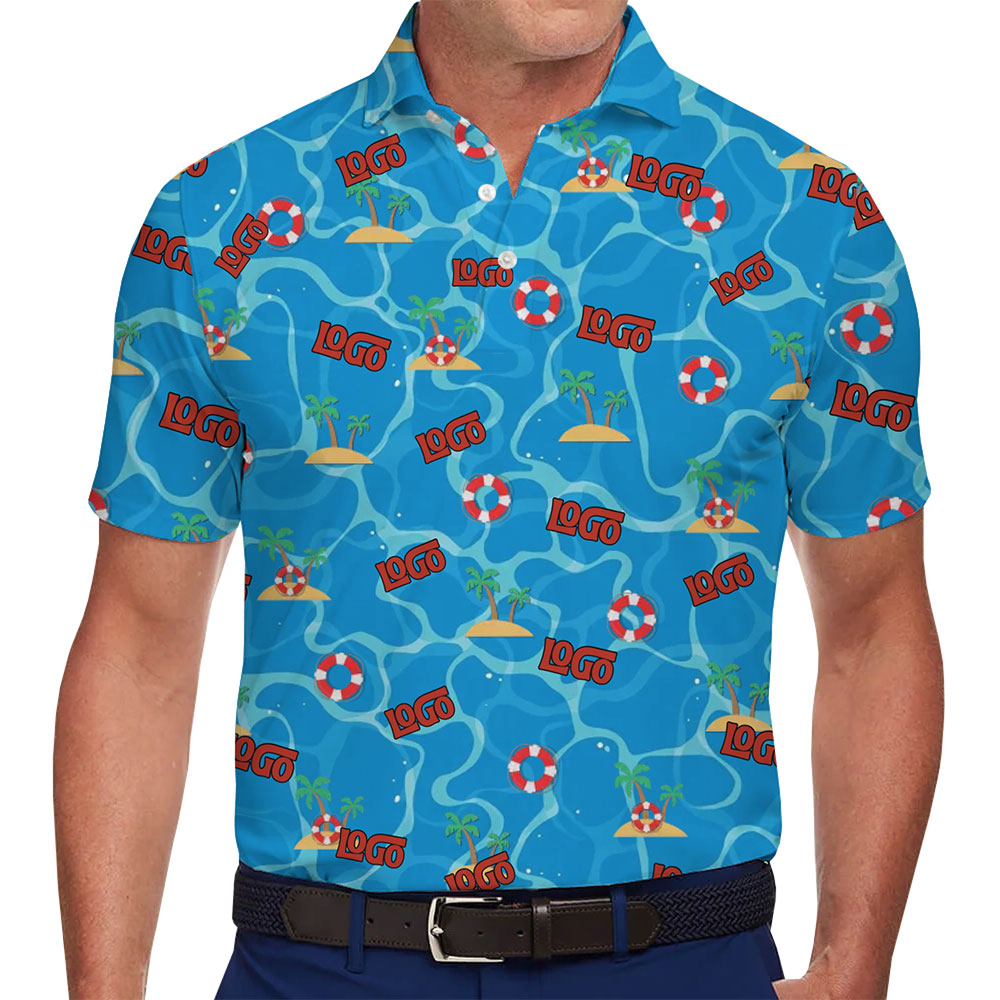 Palm Tree &amp; Island Pattern Polo Shirt with Custom Branding - variant image 1