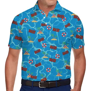 Palm Tree &amp; Island Pattern Polo Shirt with Custom Branding