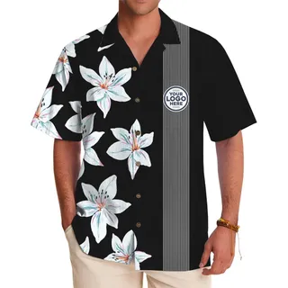 Logo Personalized Tropical Floral Shirt with Modern Stripe Addition
