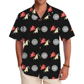 Tropical Floral Black Aloha Shirt with Logo Customization