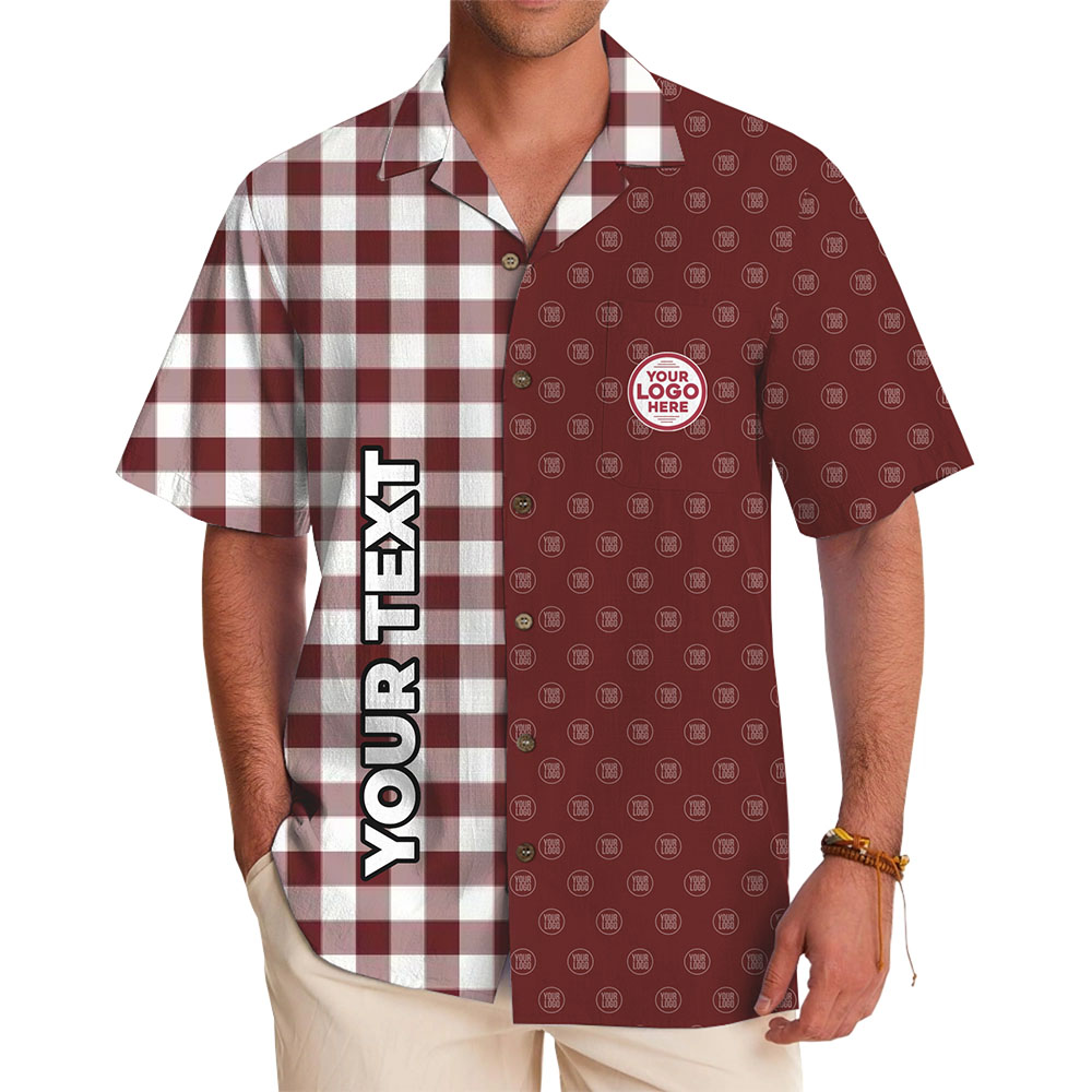 Custom Checkered Pattern Hawaiian Shirt with Logo and Text - variant image 1