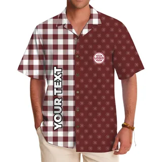 Custom Checkered Pattern Hawaiian Shirt with Logo and Text