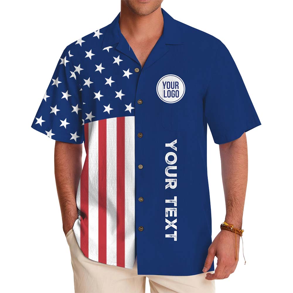 Stars and Stripes Custom Logo And Text Hawaiian Shirt - variant image 1