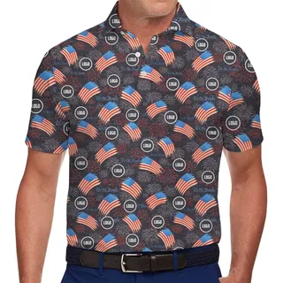 Custom Patriotic Polo Shirt with Fireworks and U.S. Flags