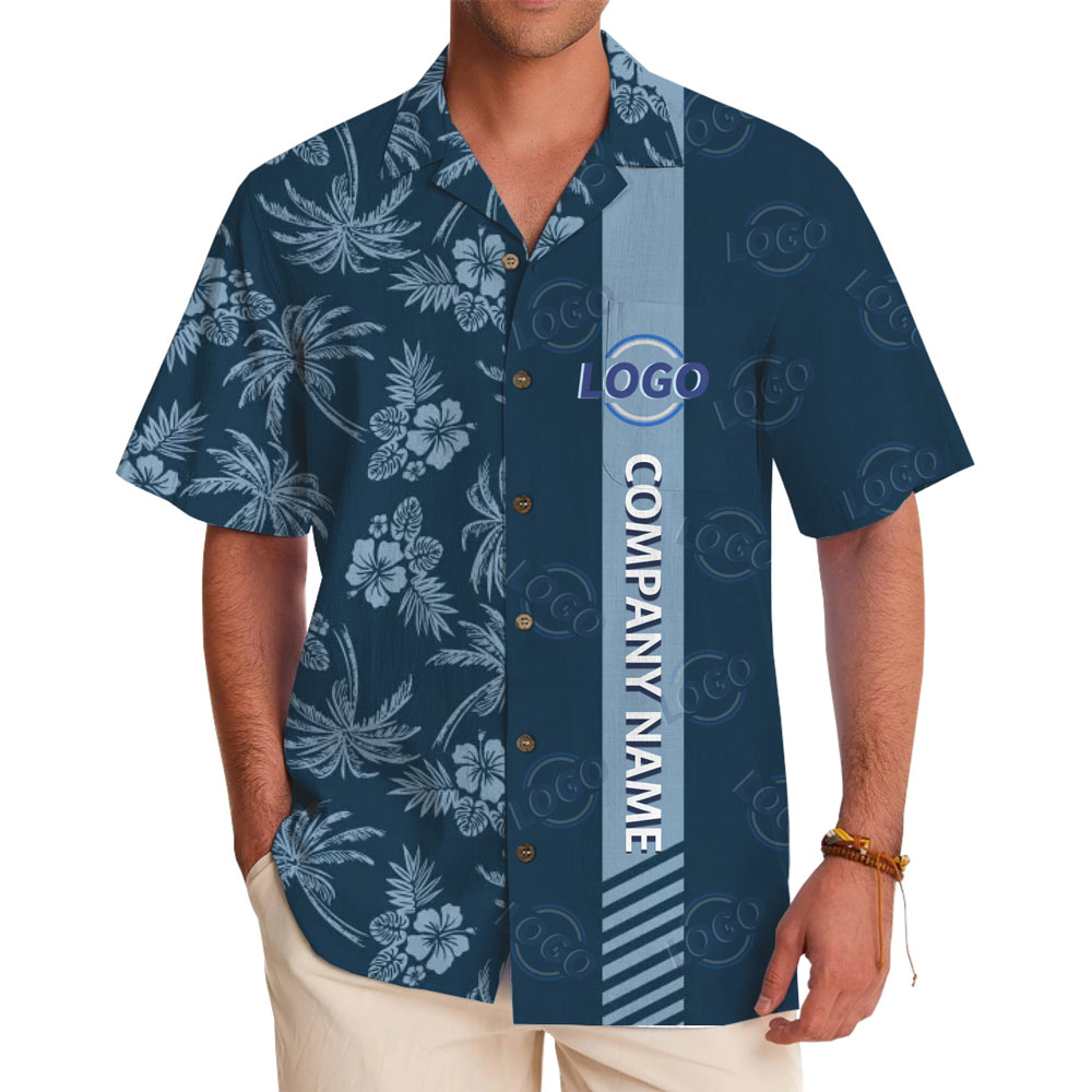 Custom Company Logo Vertical Stripe Floral Hawaiian Shirt - variant image 1