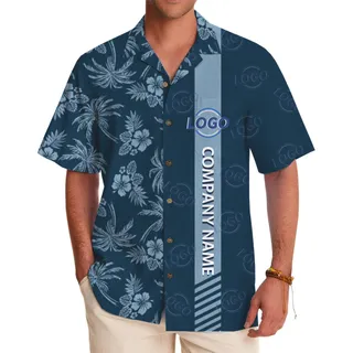 Custom Company Logo Vertical Stripe Floral Hawaiian Shirt