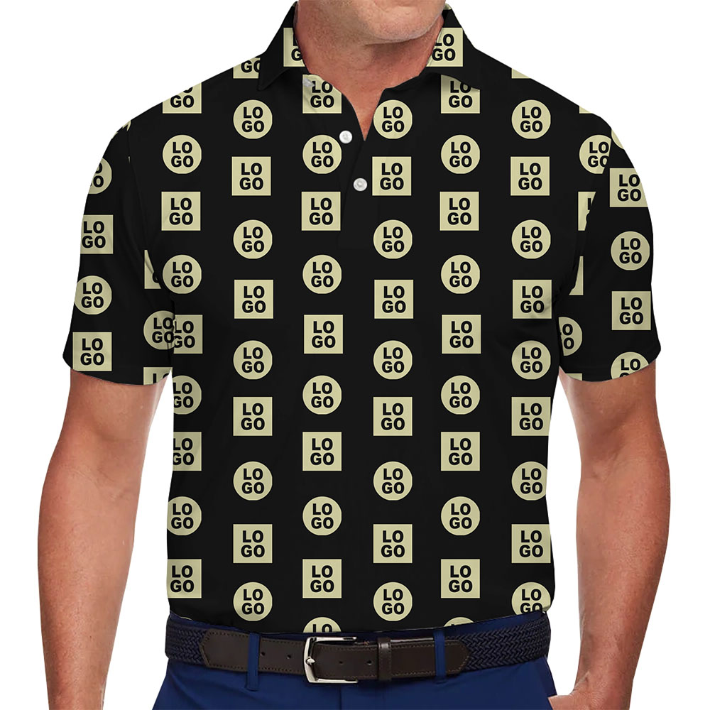 Trendy Custom Business Polo Shirt with Repeating Logo Design - variant image 1