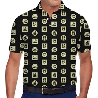 Trendy Custom Business Polo Shirt with Repeating Logo Design