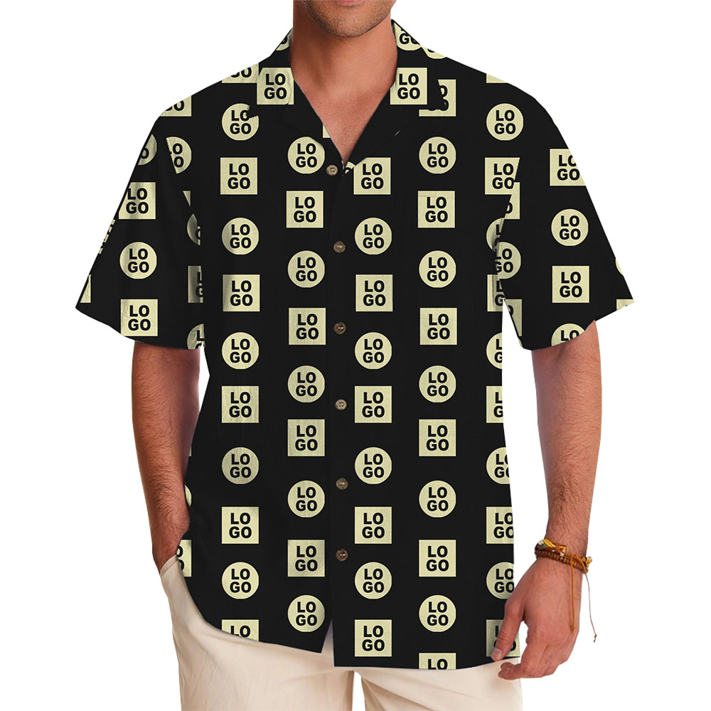 [Live Preview] Bold Repeating Logo Customized Hawaiian Shirt - variant image 1