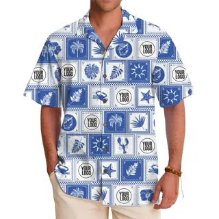 Custom Logo Nautical Tile Hawaiian Shirt With Preview