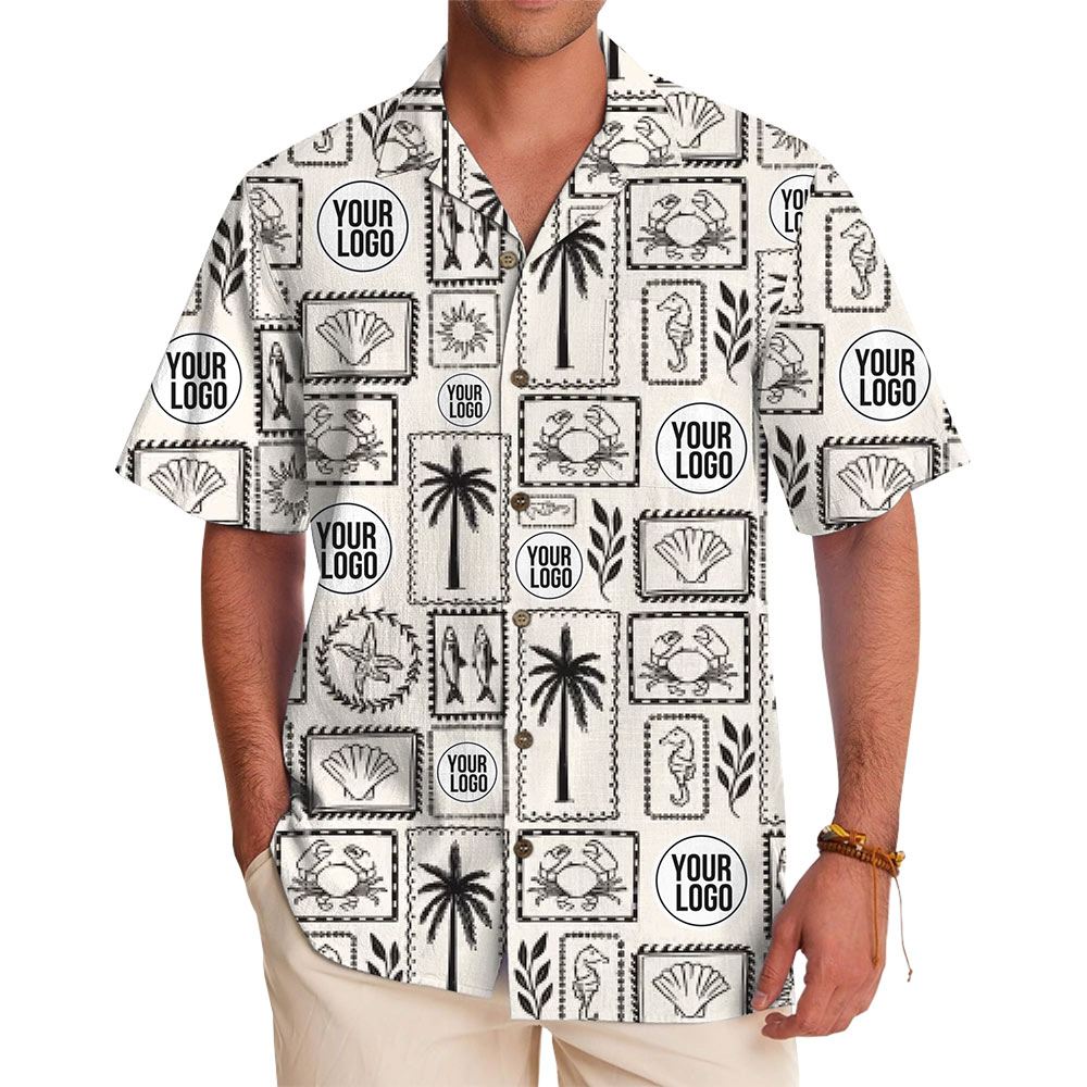 Custom Logo Coastal Stamp Print Hawaiian Shirt - variant image 1