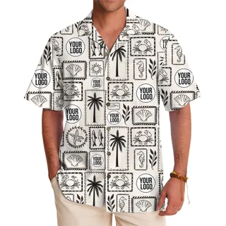 Custom Logo Coastal Stamp Print Hawaiian Shirt
